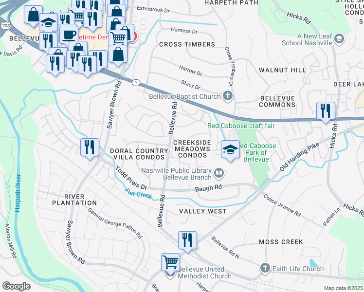 map of restaurants, bars, coffee shops, grocery stores, and more near 810 Bellevue Road in Nashville