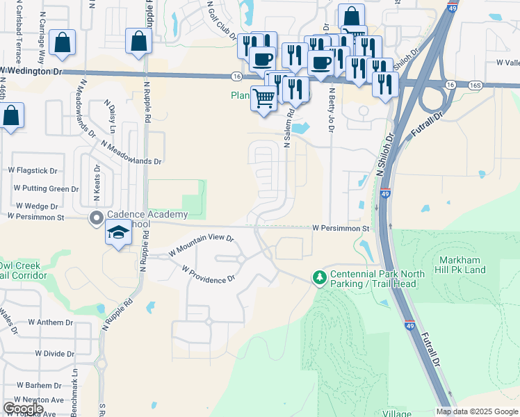 map of restaurants, bars, coffee shops, grocery stores, and more near 533 North Salem Road in Fayetteville