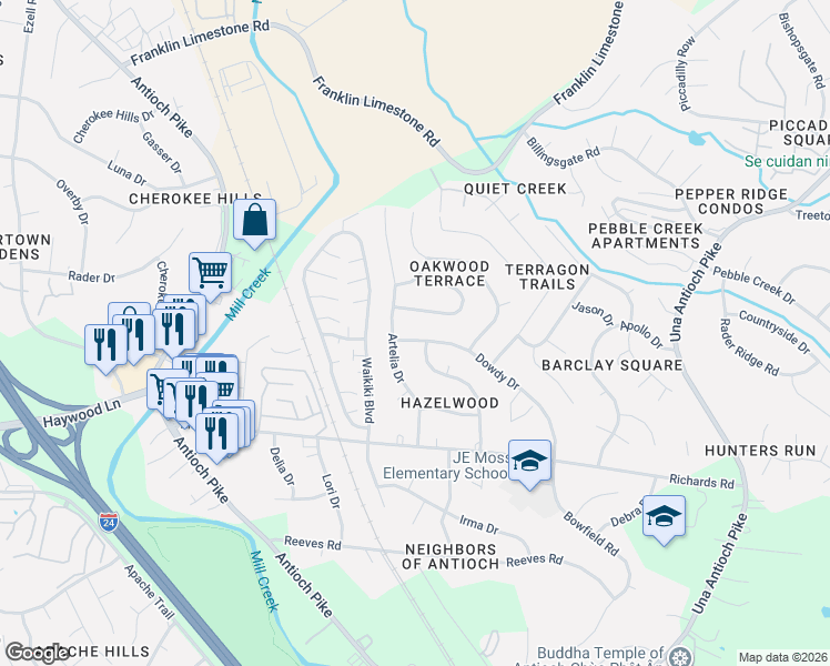 map of restaurants, bars, coffee shops, grocery stores, and more near 4408 Dowdy Drive in Nashville