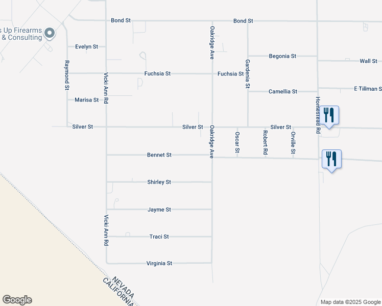 map of restaurants, bars, coffee shops, grocery stores, and more near 2390 Bennet Street in Pahrump