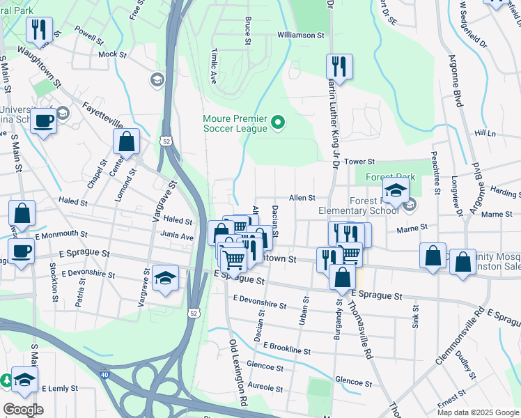 map of restaurants, bars, coffee shops, grocery stores, and more near 2017 Althea Street in Winston-Salem