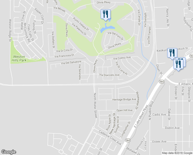 map of restaurants, bars, coffee shops, grocery stores, and more near 1019 Via Latina Street in Henderson