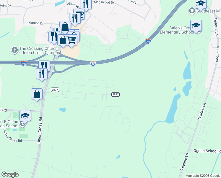 map of restaurants, bars, coffee shops, grocery stores, and more near 1264 Evelynnview Lane in Kernersville