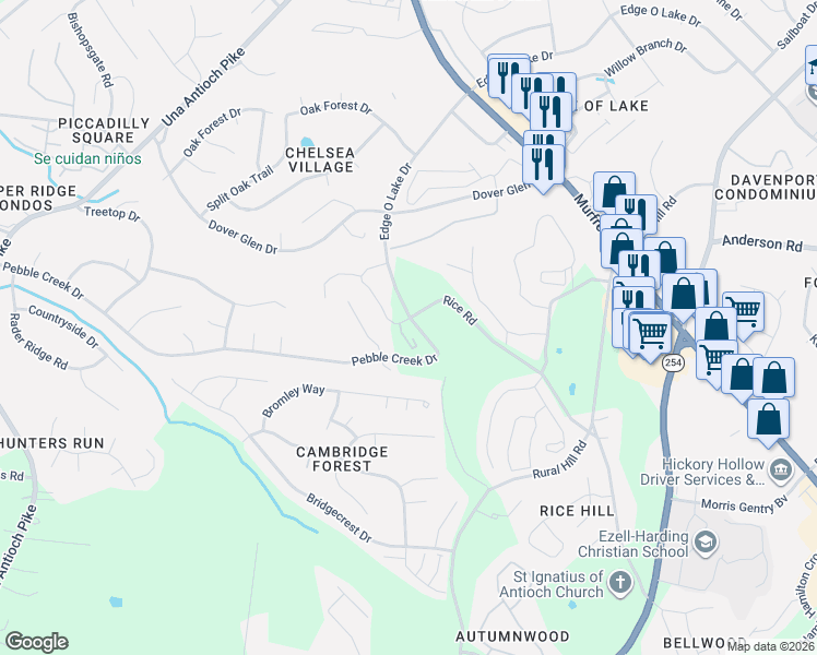 map of restaurants, bars, coffee shops, grocery stores, and more near 1212 Canyon Ridge Ct in Nashville