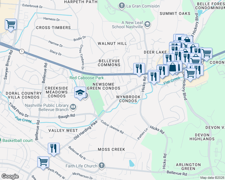map of restaurants, bars, coffee shops, grocery stores, and more near 258 Myhr Green in Nashville