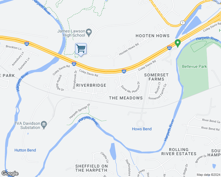 map of restaurants, bars, coffee shops, grocery stores, and more near 3107 Harpeth Springs Drive in Nashville