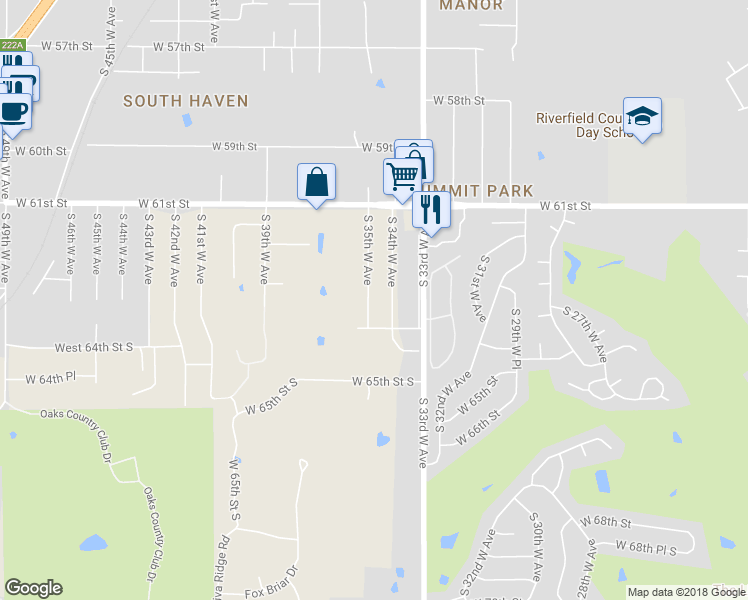 map of restaurants, bars, coffee shops, grocery stores, and more near 6191 South 35th West Avenue in Tulsa