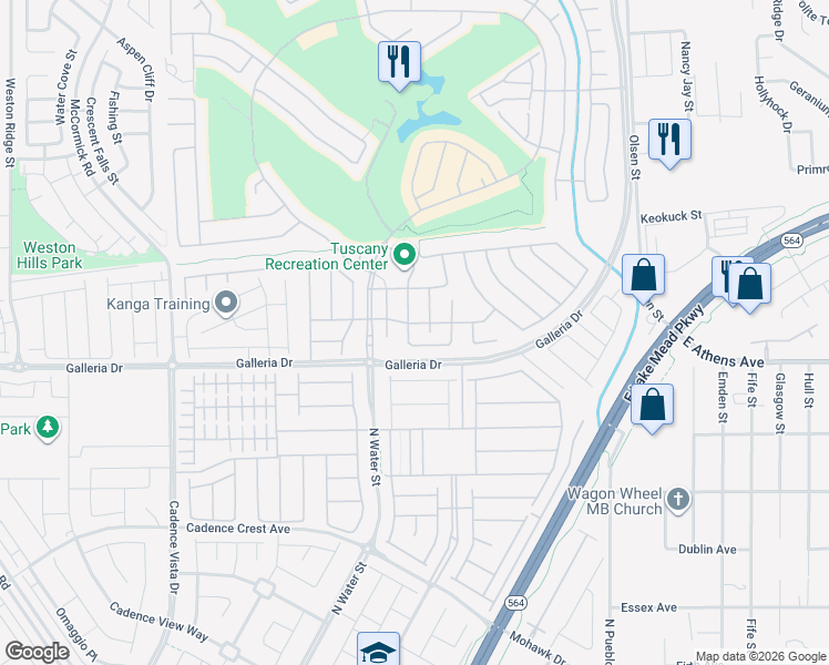 map of restaurants, bars, coffee shops, grocery stores, and more near 1024 Via Gallia Street in Henderson