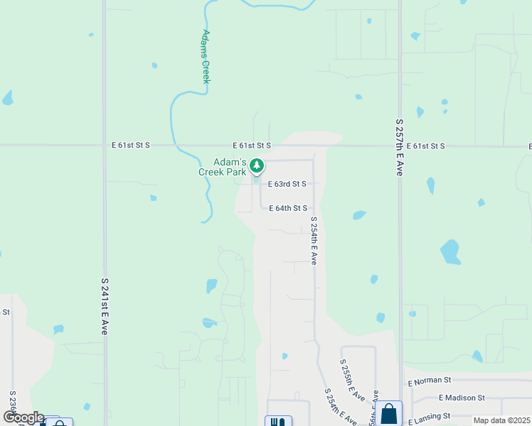 map of restaurants, bars, coffee shops, grocery stores, and more near 25202 East 64th Street South in Broken Arrow