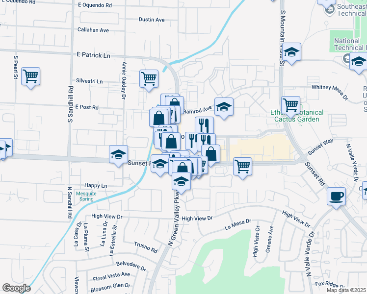 map of restaurants, bars, coffee shops, grocery stores, and more near 2800 North Green Valley Parkway in Henderson