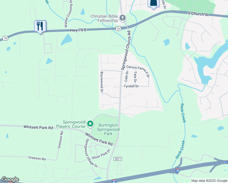 map of restaurants, bars, coffee shops, grocery stores, and more near 30 Ridge Side Court in Gibsonville