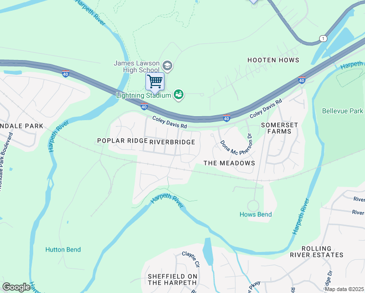 map of restaurants, bars, coffee shops, grocery stores, and more near 3449 Harpeth Springs Drive in Nashville