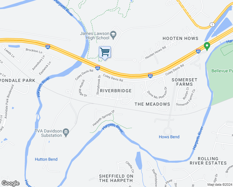 map of restaurants, bars, coffee shops, grocery stores, and more near 3024 Harpeth Springs Drive in Nashville