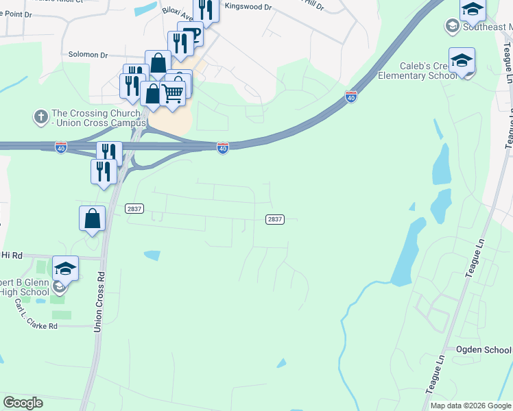 map of restaurants, bars, coffee shops, grocery stores, and more near 1264 Evelynnview Lane in Kernersville