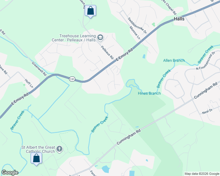 map of restaurants, bars, coffee shops, grocery stores, and more near 7213 Birdie Lane in Knoxville