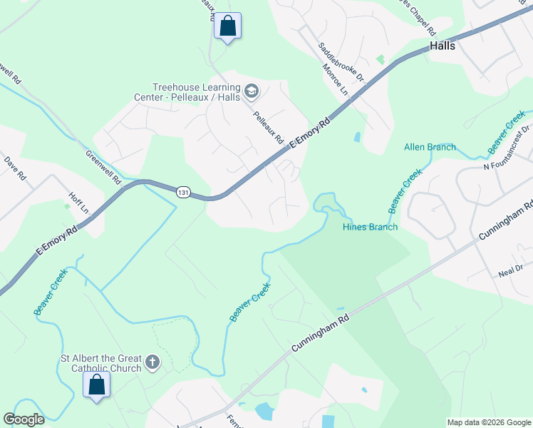 map of restaurants, bars, coffee shops, grocery stores, and more near 7308 Emory Pointe Lane in Knoxville