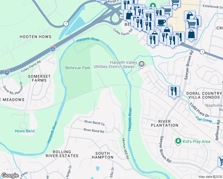map of restaurants, bars, coffee shops, grocery stores, and more near 1068 Morton Mill Road in Nashville