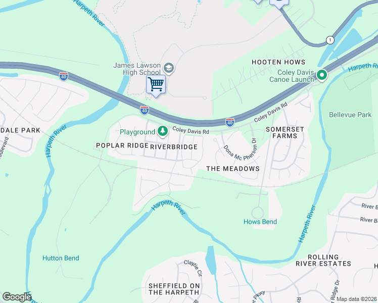 map of restaurants, bars, coffee shops, grocery stores, and more near 3421 Harpeth Springs Drive in Nashville