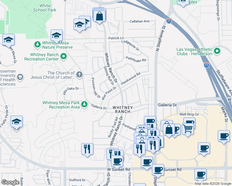 map of restaurants, bars, coffee shops, grocery stores, and more near 823 Rising Star Drive in Henderson