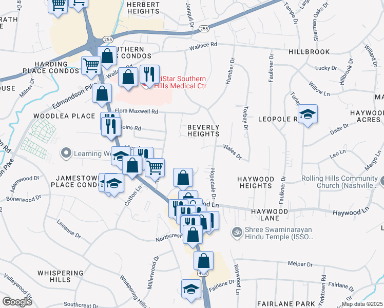 map of restaurants, bars, coffee shops, grocery stores, and more near 4646 Nolensville Pike in Nashville