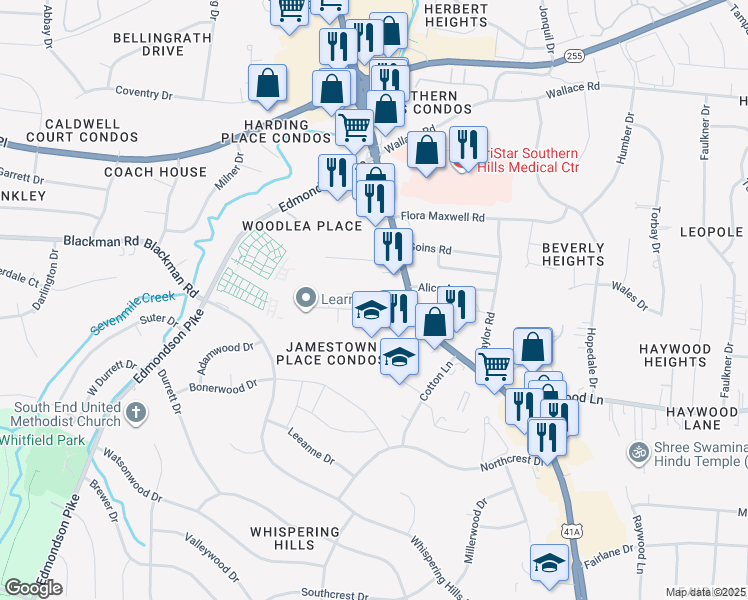 map of restaurants, bars, coffee shops, grocery stores, and more near 4409 Winston Avenue West in Nashville
