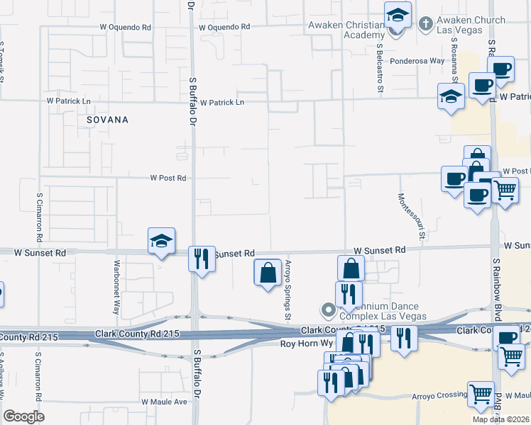 map of restaurants, bars, coffee shops, grocery stores, and more near in Las Vegas