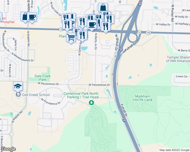 map of restaurants, bars, coffee shops, grocery stores, and more near 546 North Betty Jo Drive in Fayetteville