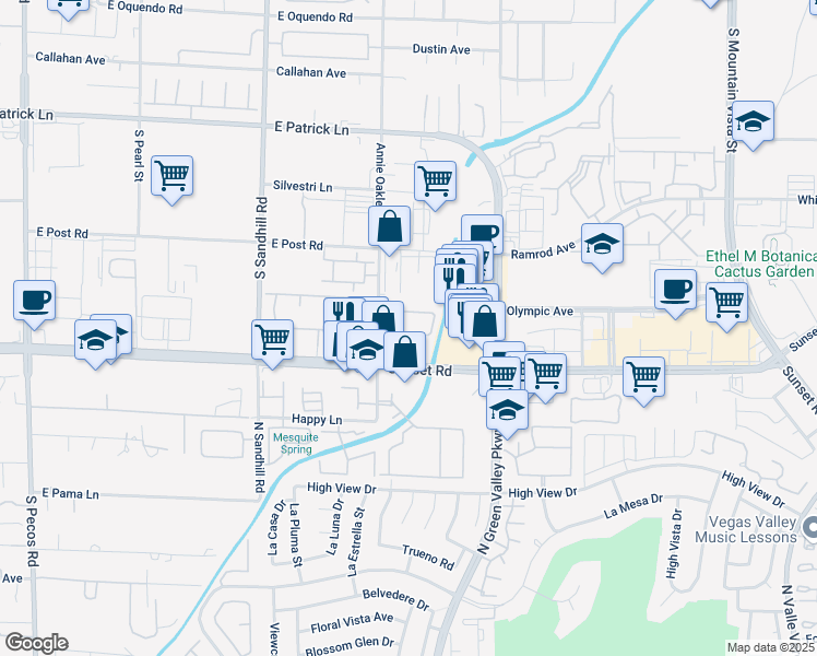 map of restaurants, bars, coffee shops, grocery stores, and more near 6480 Annie Oakley Drive in Las Vegas