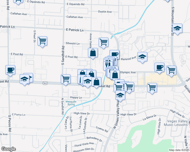 map of restaurants, bars, coffee shops, grocery stores, and more near 6480 Annie Oakley Drive in Las Vegas