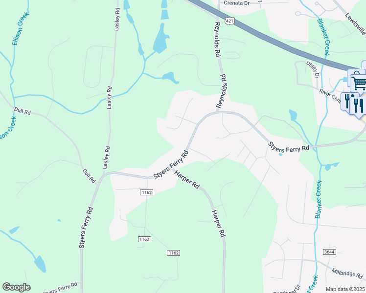 map of restaurants, bars, coffee shops, grocery stores, and more near 6199 Styers Ferry Road in Clemmons