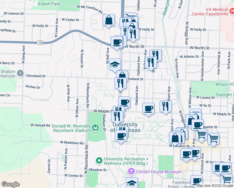 map of restaurants, bars, coffee shops, grocery stores, and more near 591-699 Garland Avenue in Fayetteville