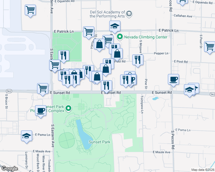 map of restaurants, bars, coffee shops, grocery stores, and more near 2950 Nevada 562 in Las Vegas