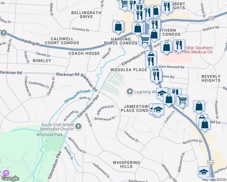 map of restaurants, bars, coffee shops, grocery stores, and more near 630 Whispering Hills Drive in Nashville