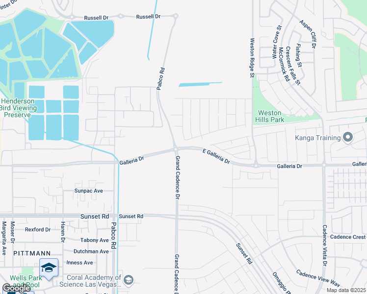 map of restaurants, bars, coffee shops, grocery stores, and more near Galleria Drive in Henderson