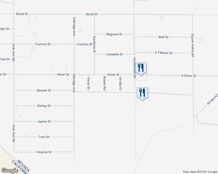 map of restaurants, bars, coffee shops, grocery stores, and more near 10111 Robert Road in Pahrump