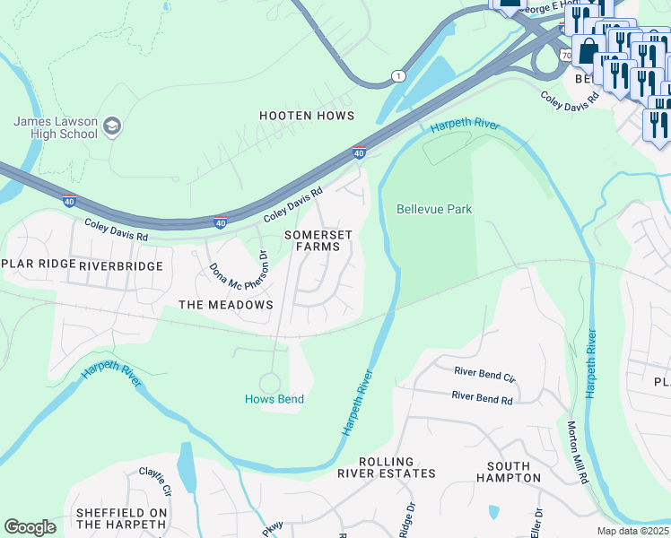 map of restaurants, bars, coffee shops, grocery stores, and more near in Nashville