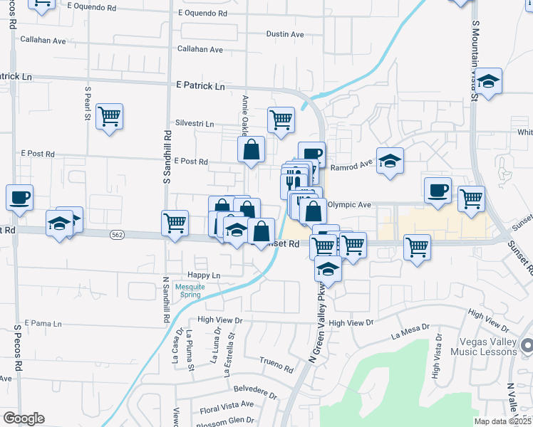 map of restaurants, bars, coffee shops, grocery stores, and more near 6480 Annie Oakley Drive in Las Vegas