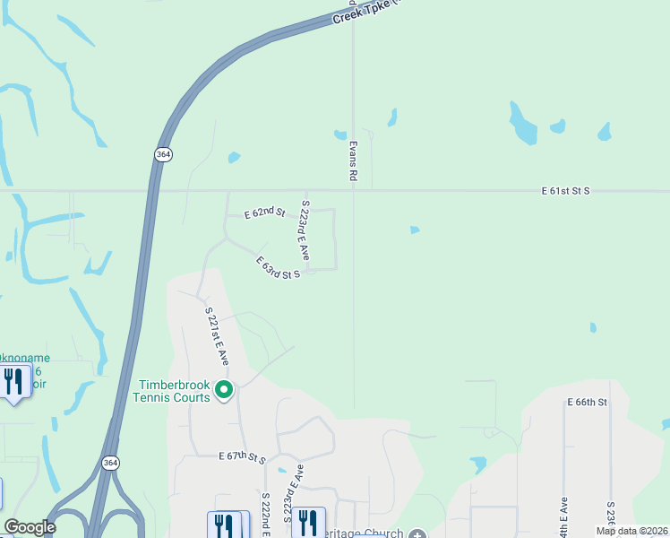 map of restaurants, bars, coffee shops, grocery stores, and more near 30510 E 63rd St in Broken Arrow