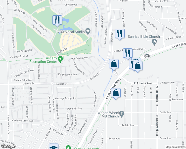 map of restaurants, bars, coffee shops, grocery stores, and more near 625 Viale Machiavelli Lane in Henderson