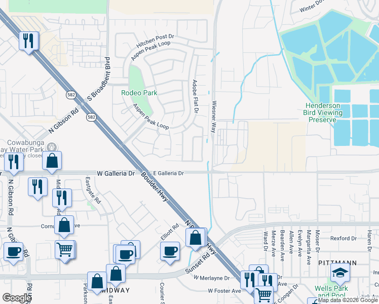 map of restaurants, bars, coffee shops, grocery stores, and more near 821 Tollbrook Way in Henderson