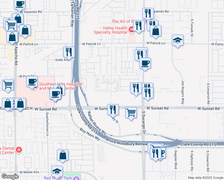map of restaurants, bars, coffee shops, grocery stores, and more near 6355 South Riley Street in Las Vegas