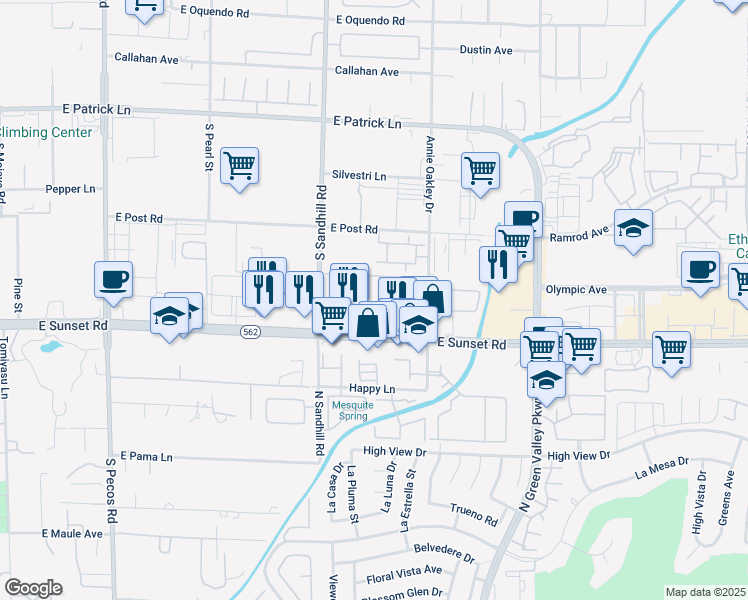 map of restaurants, bars, coffee shops, grocery stores, and more near 3900 East Sunset Road in Las Vegas