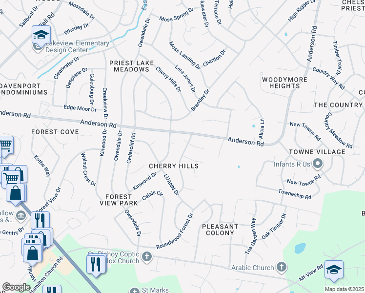 map of restaurants, bars, coffee shops, grocery stores, and more near 3012 Fieldstone Drive in Nashville