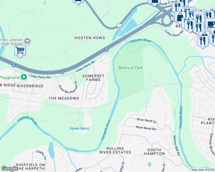 map of restaurants, bars, coffee shops, grocery stores, and more near 809 Autumn Court in Nashville