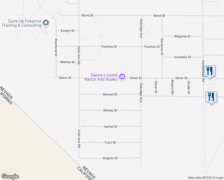 map of restaurants, bars, coffee shops, grocery stores, and more near 2260 Bennet Street in Pahrump