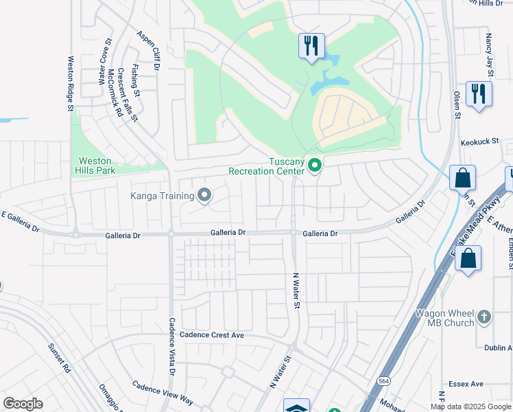 map of restaurants, bars, coffee shops, grocery stores, and more near Via Serenelia in Henderson