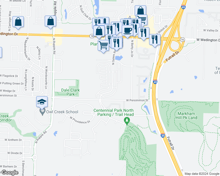 map of restaurants, bars, coffee shops, grocery stores, and more near 683 North Salem Road in Fayetteville