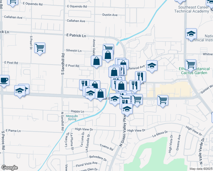 map of restaurants, bars, coffee shops, grocery stores, and more near 6480 Annie Oakley Drive in Las Vegas