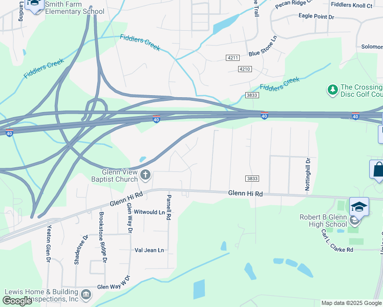 map of restaurants, bars, coffee shops, grocery stores, and more near 4408 Ansley Drive in Winston-Salem