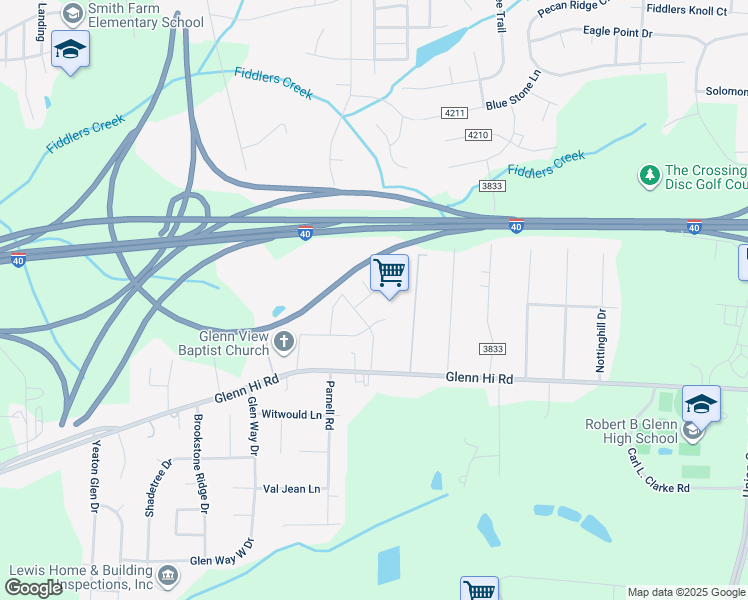 map of restaurants, bars, coffee shops, grocery stores, and more near 4408 Ansley Drive in Winston-Salem